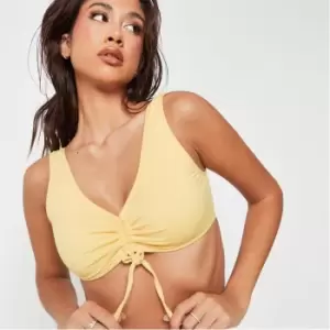 Missguided Scoop Neck Ruched Bikini Top - Yellow