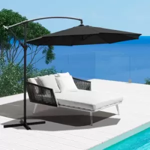 Livingandhome - Garden 3M Black Banana Parasol Cantilever Hanging Sun Shade Umbrella Shelter with Cross Base