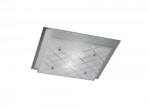 Flush Ceiling Square 2 Light Medium Polished Chrome, Glass