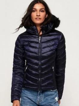 Superdry Hooded Luxe Chevron Fuji, Navy, Size 8, Women