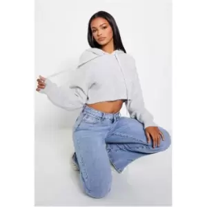 I Saw It First Recycled Knitted Crop Hoodie Co-Ord - Grey