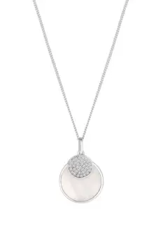 Sterling Silver 925 Mother of Pearl Disc Pendant Necklace