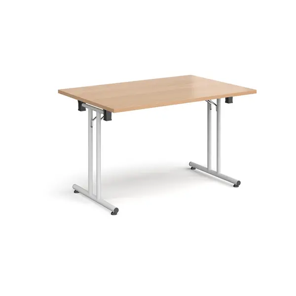 Rectangular Folding Leg Table with White Legs and Straight Foot Rails - 1200x800mm - Beech