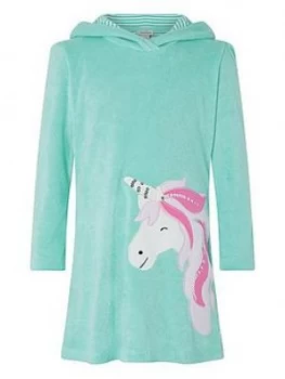 Monsoon Girls Leila Unicorn Towelling Dress - Turquoise