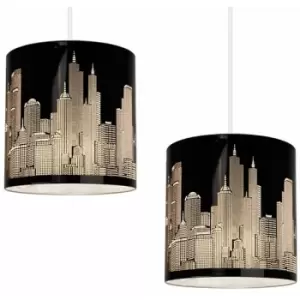 Minisun - 2 x New York Skyline Ceiling Pendant Shades - Black