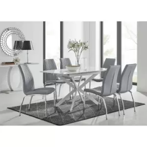 Lira 120 Extending Dining Table and 6 Grey Isco Chairs - Elephant Grey