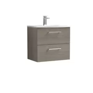 Nuie Arno 600mm Wall Hung 2 Drawer Vanity & Curved Basin Solace Oak