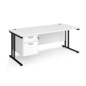 Office Desk Rectangular Desk 1800mm With Pedestal White Top With Black Frame 800mm Depth Maestro 25 MC18P2KWH