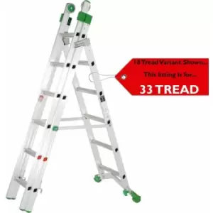 Premium 33 Tread Combination Ladder 3 Section Extension Step Frame & Stairwell