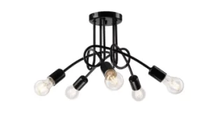 Camilla Multi Arm Semi Flush Ceiling Light Black, 5x E27