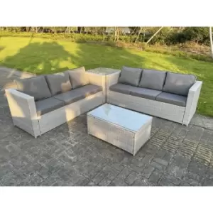 Fimous 6 Seater Outdoor Light Grey Rattan Lounge Complete Sofa Set with 2 Coffee Tables