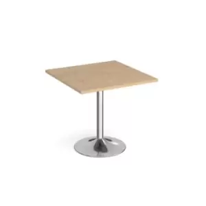 Genoa square dining table with chrome trumpet base 800mm - kendal oak