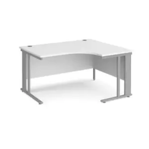 Office Desk Right Hand Corner Desk 1400mm White Top With Silver Frame 1200mm Depth Maestro 25 MCM14ERSWH