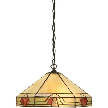 Interiors 1900 Lighting - Interiors Nevada - 1 Light Medium Ceiling Pendant Dark Bronze, Tiffany glass, E27