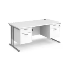 Office Desk Rectangular Desk 1600mm With Double Pedestal White Top With Silver Frame 800mm Depth Maestro 25 MC16P22SWH