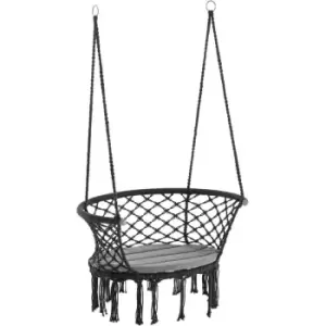 Hanging Hammock Chair Cotton Rope Porch Swing with Metal Frame and Cushion, Large Macrame Seat for Patio, Garden, Bedroom, Living Room, Dark Grey