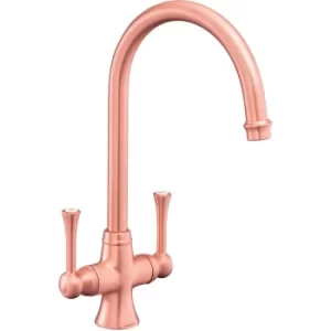 Traditional Estuary Kitchen Mixer Tap Twin Lever Swivel Curved Brushed Copper