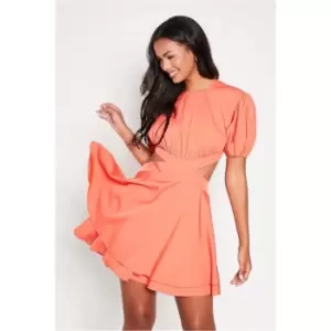 I Saw It First Orange Woven Puff Sleeve Tiered Cut Out Skater Dress - Orange