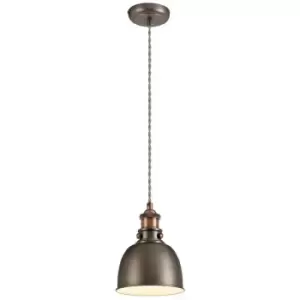 Small Ceiling Dome Pendant, 1 x E27, Antique Silver, Copper, White - Luminosa Lighting