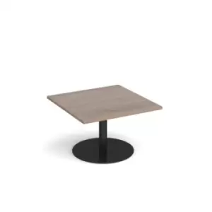 Monza square coffee table with flat round Black base 800mm - barcelona walnut