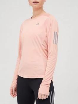 adidas Own The Run Long Sleeve T-Shirt - Blue, Blush, Size L, Women