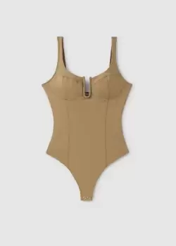 Good American Womens Scuba U Neck Bodysuit In Pecan