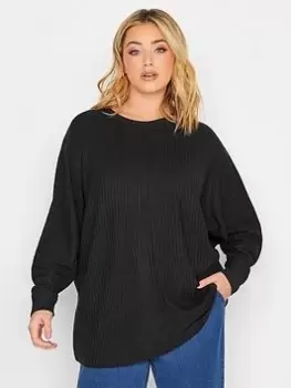 Yours Soft Touch Ribbed Top - Black, Size 18, Women