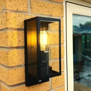 Harperliving - Harper Living Black Modern Clear Glass Motion Sensor Outdoor Wall Light (23.5 x 11.2 x 11cm)