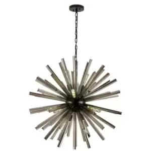 Luminosa Hornby 16 Light E27, Round Ceiling Pendant Matt Black, Smoke Glass