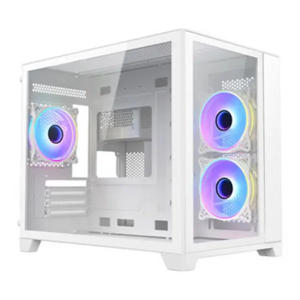 VIDA Vida Akira White ARGB Gaming Case w/ Glass Front & Side Micro ATX 3x ARGB Fans 6-Port ARGB PWM Fan Hub AKIRA-WHT