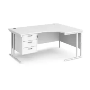 Office Desk Right Hand Corner Desk 1600mm With Pedestal White Top With White Frame 1200mm Depth Maestro 25 MC16ERP3WHWH