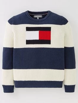 Tommy Hilfiger Boys Flag Color Block Sweater - Navy/Ivory, Navy/Ivory, Size Age: 10 Years