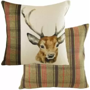 Evans Lichfield - Hunter Stag Print Tartan Cushion Cover, Multi, 43 x 43 Cm