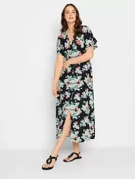 Long Tall Sally Floral Split Front Dress - Multi , Black, Size 10, Women