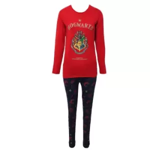 Harry Potter Womens/Ladies Hogwarts Crest Long Pyjama Set (12 UK) (Red/Navy)