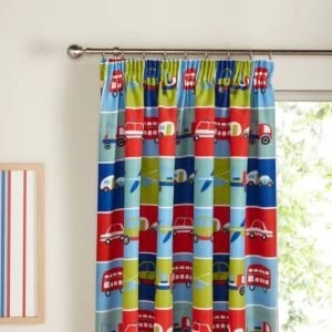 Transport Blue Green Red Bus Car Plane Pencil Pleat Childrens Curtains W167cm L137cm