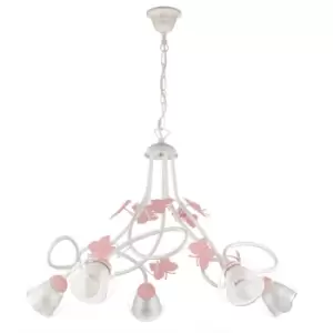 Butterfly 5 Light Multi Arm Pendant Ceiling Light, Glass Shades