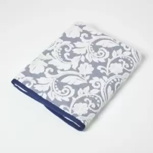 HOMESCAPES Damask 100% Turkish Cotton 600 GSM Bath Sheet, Navy - Navy