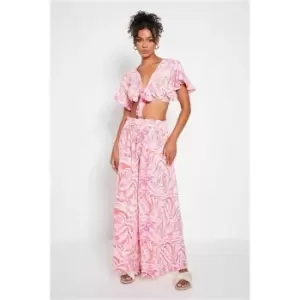 I Saw It First Pink Animal Print Wide Leg And Crop Top Set - Pink