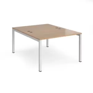 Bench Desk 2 Person Starter Rectangular Desks 1200mm Beech Tops With White Frames 1600mm Depth Connex