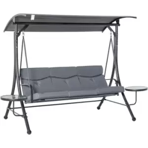 Outsunny - 3 Seat Garden Swing Chair Steel w/ Adjustable Canopy and Coffee Tables - Grey