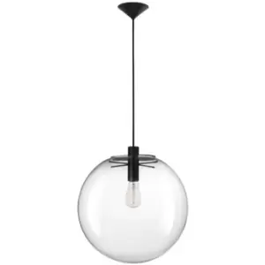 Merano Edinburg 40cm Globe Pendant Ceiling Light Clear Glass, Black Metal Black Fabric Wire LED E27