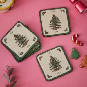 Set of 6 Christmas Tree Coasters Green