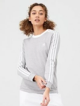 adidas Originals 3 Stripe Long Sleeve T-Shirt - Grey, Medium Grey Heather, Size 10, Women