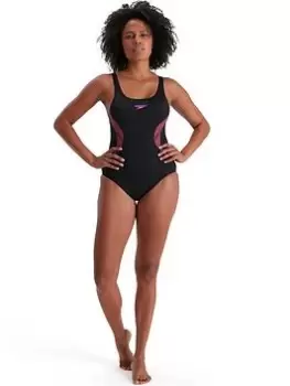 Speedo Placement Muscleback Swimsuit - Black, Size 32, Women