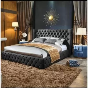 Royale Bed Small Double Plush Velvet Steel