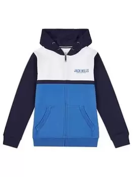 Jack Wills Boys Devon Colour Block Zip Thru Hoodie - Navy, Size 14-15 Years