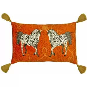 Furn Vivid Andalucian Horses Tasslelled Cushion Cover, Orange, 30 x 50 Cm