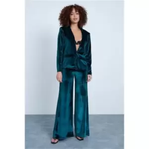 I Saw It First Emerald Green Co Ord Velvet Wide Leg Trouser - Green