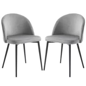 HOMCOM Velvet Contemporary Set Of 2 Kitchen Dining Chairs Grey